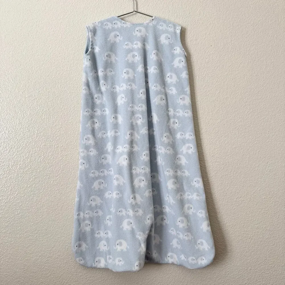 Halo elephant print fleece sleep sack light blue white